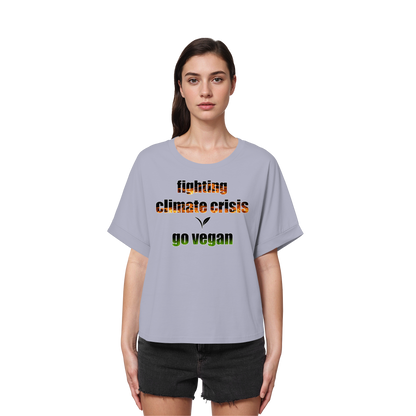 vegwear "fighting climate cirsis"- oversized Bio Damen T-Shirt mit Fledermausärmeln, vegan & klimafreundlich