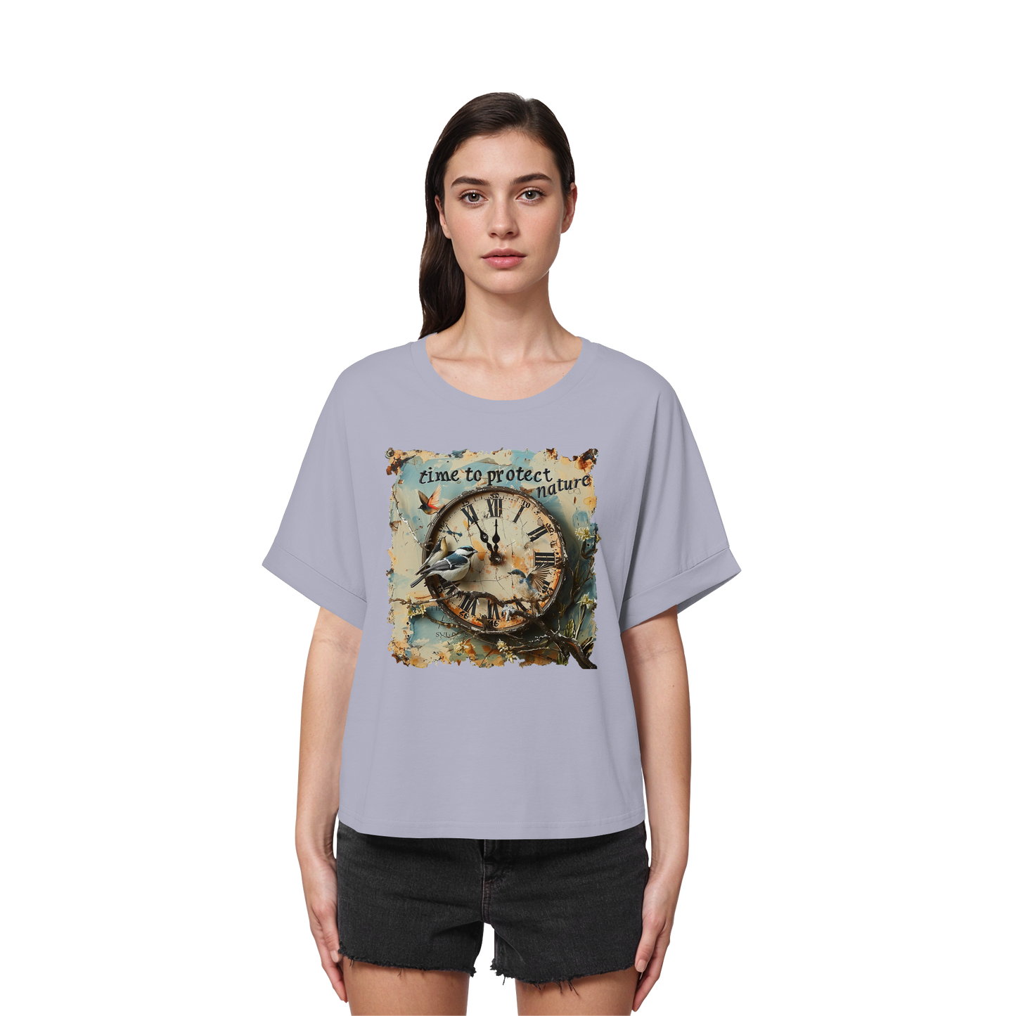 vegwear "time to protect nature" - oversized Damen T-Shirt mit Fledermausärmel, nachhaltige Mode