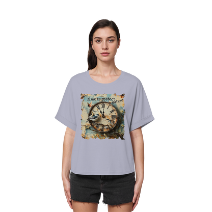 vegwear "time to protect nature" - oversized Damen T-Shirt mit Fledermausärmel, nachhaltige Mode