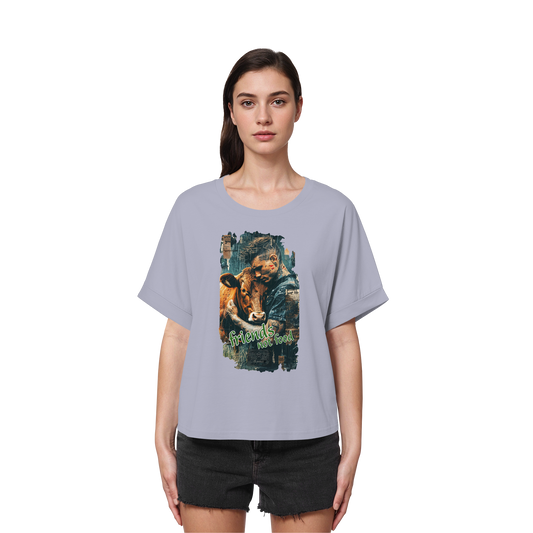 vegwear "friends not food" - oversized Damen Bio T-Shirt mit Fledermausärmel