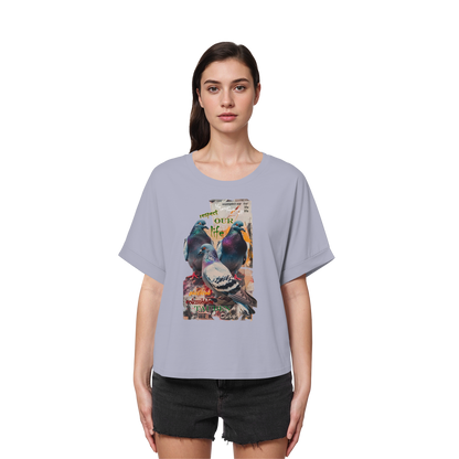 vegwear "respect our life - Tauben - oversized Damen Bio T-Shirt mit Fledermausärmel