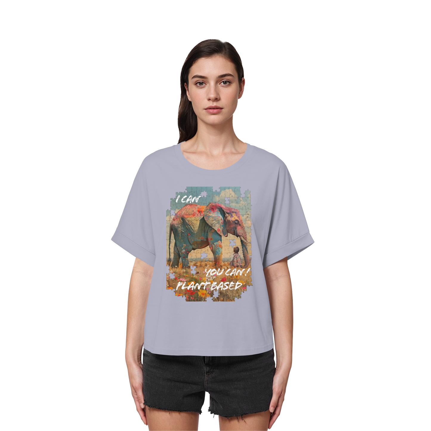 vegwear "I can you can"- oversized Damen T-Shirt mit Fledermausärmel, bio, vegan