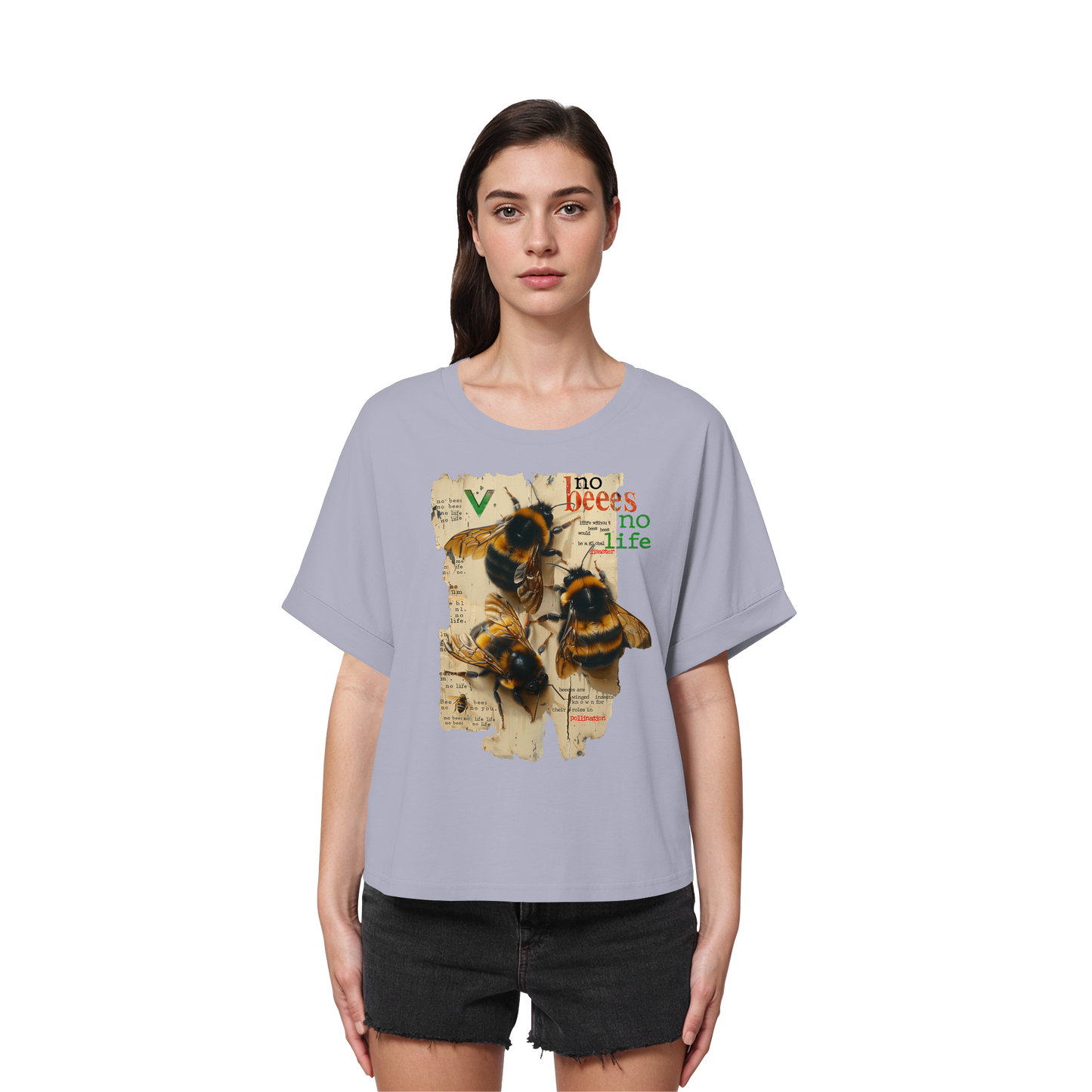 vegwear "no bees no life" - oversized Damen T-Shirt mit Fledermausärmel