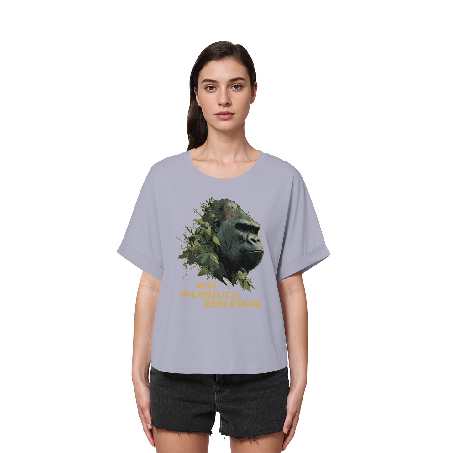 vegwear "Gorilla, rein pflanzlich rein stark" - oversized Damen T-Shirt mit Fledermausärmel
