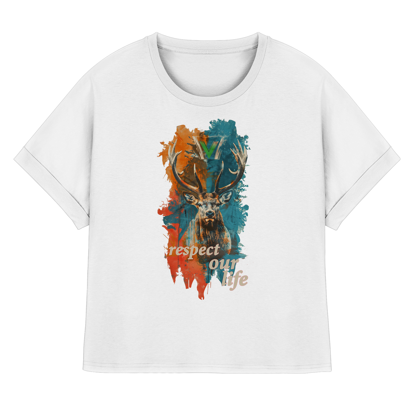vegwear "respect our life - Hirsch" - oversized Damen T-Shirt mit Fledermausärmel, bio, vegan, fair