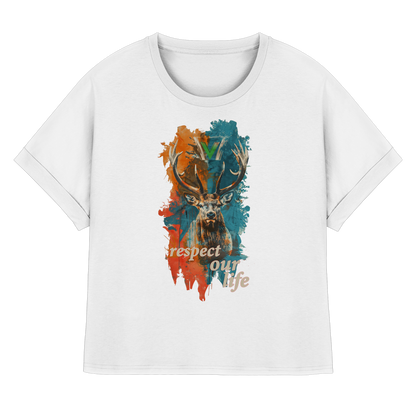 vegwear "respect our life - Hirsch" - oversized Damen T-Shirt mit Fledermausärmel, bio, vegan, fair