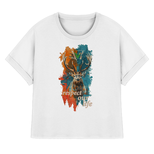 vegwear "respect our life - Hirsch" - oversized Damen T-Shirt mit Fledermausärmel
