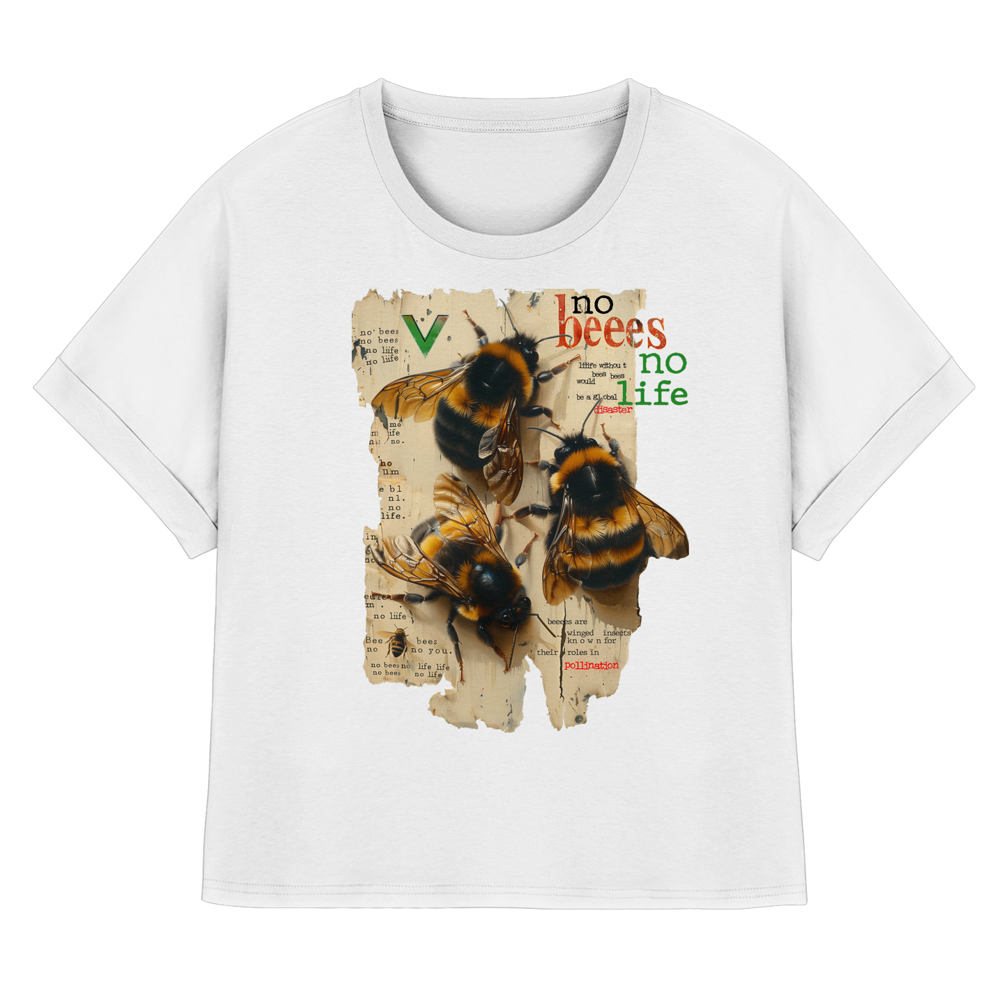 vegwear "no bees no life" - oversized Damen T-Shirt mit Fledermausärmel
