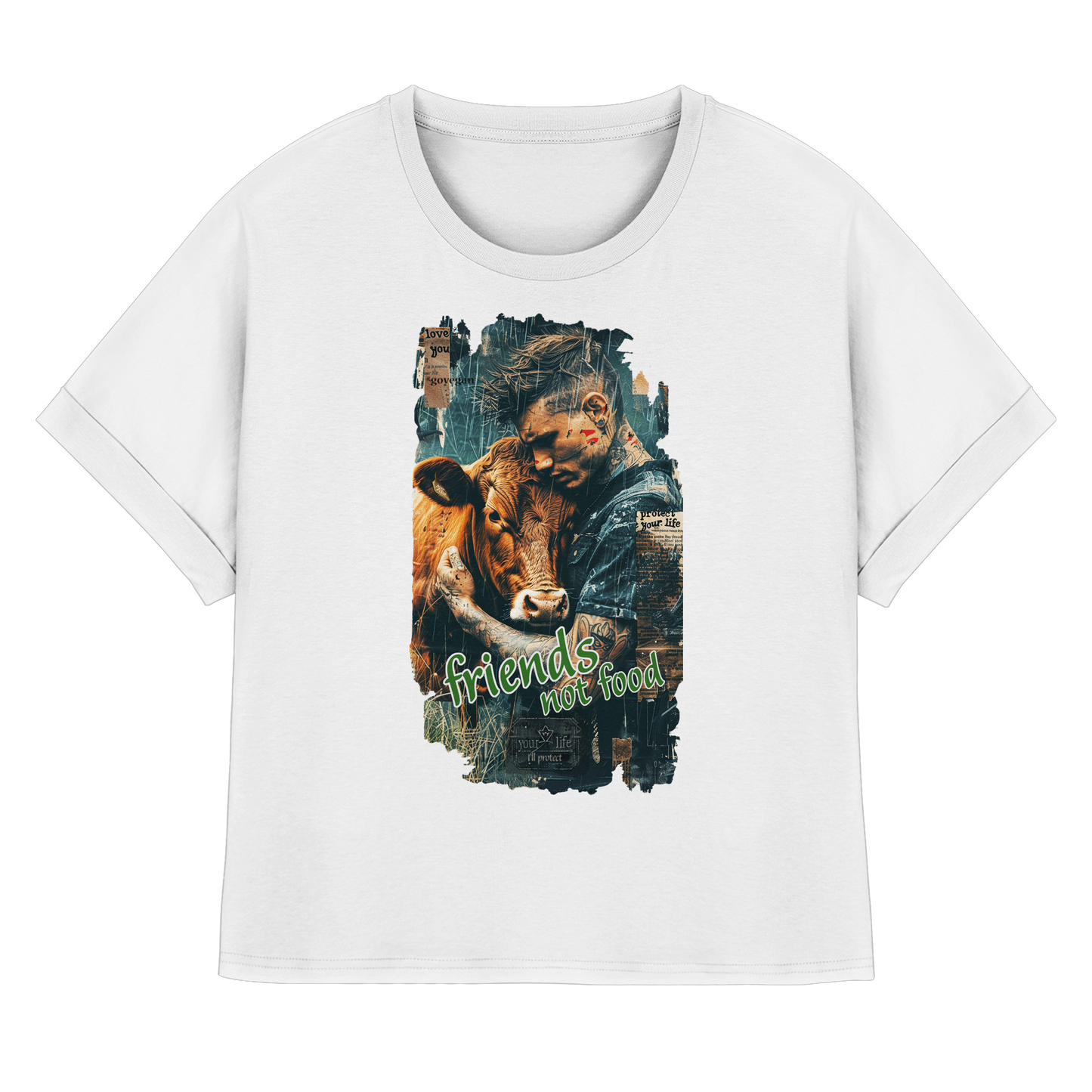 vegwear "friends not food" - oversized Damen Bio T-Shirt mit Fledermausärmel