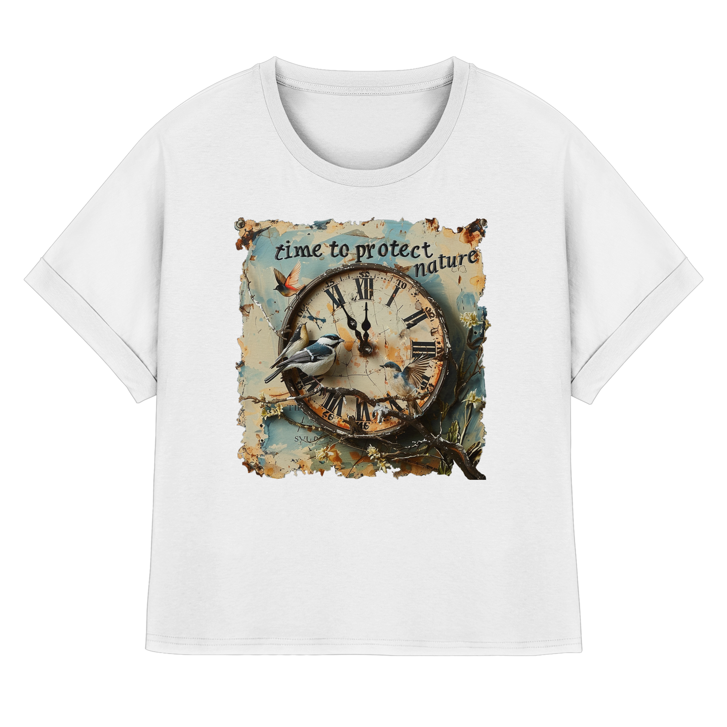 vegwear "time to protect nature" - oversized Damen T-Shirt mit Fledermausärmel, nachhaltige Mode