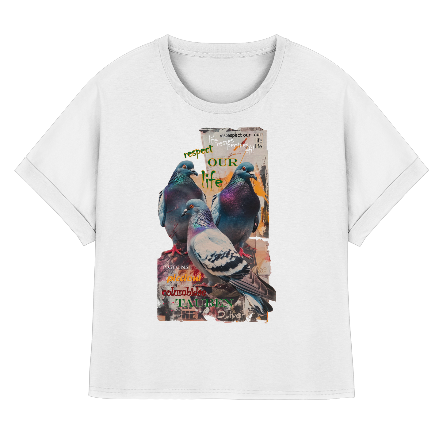 vegwear "respect our life - Tauben - oversized Damen Bio T-Shirt mit Fledermausärmel