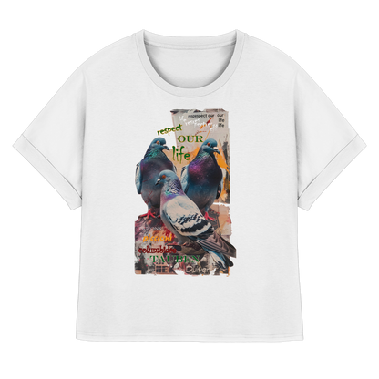 vegwear "respect our life - Tauben - oversized Damen Bio T-Shirt mit Fledermausärmel
