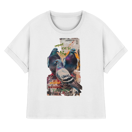 vegwear "respect our life - Tauben - oversized Damen Bio T-Shirt mit Fledermausärmel