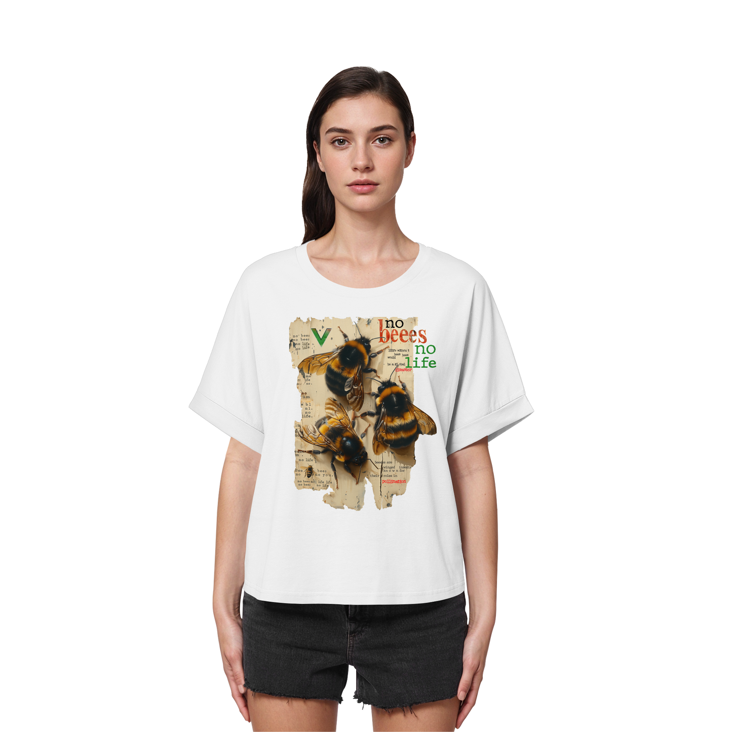 vegwear "no bees no life" - oversized Damen T-Shirt mit Fledermausärmel