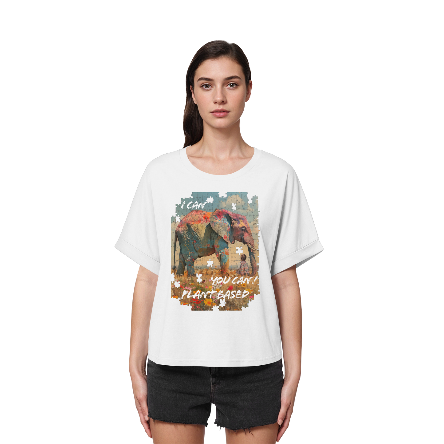 vegwear "I can you can"- oversized Damen T-Shirt mit Fledermausärmel, bio, vegan