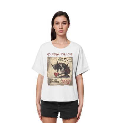 vegwear "why does evil" - oversized Damen Bio T-Shirt mit Fledermausärmel