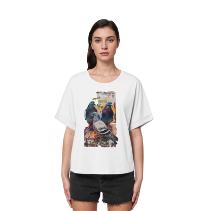 vegwear "respect our life - Tauben - oversized Damen Bio T-Shirt mit Fledermausärmel