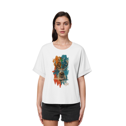 vegwear "respect our life - Hirsch" - oversized Damen T-Shirt mit Fledermausärmel, bio, vegan, fair