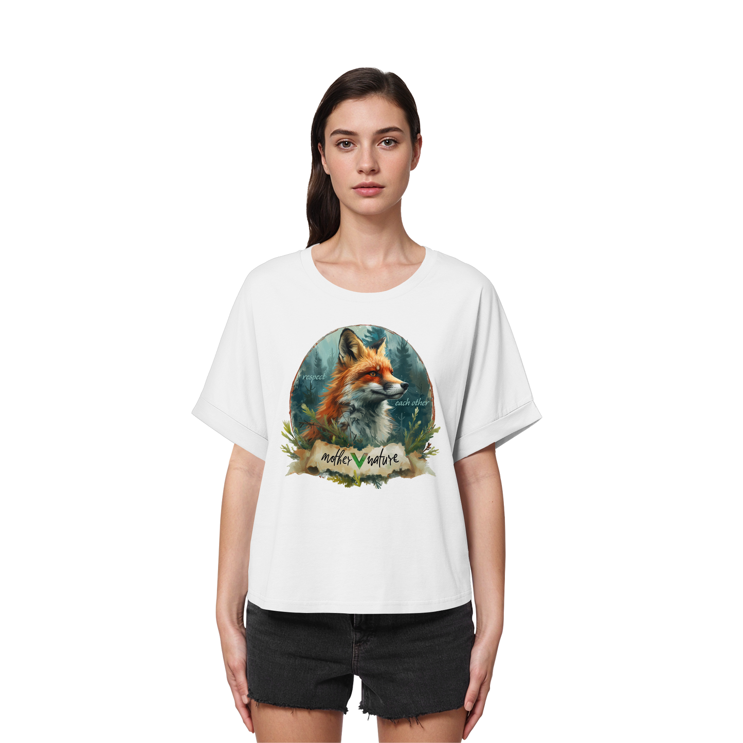 vegwear "respect each other" - oversized Damen T-Shirt mit Fledermausärmel, vegan, bio