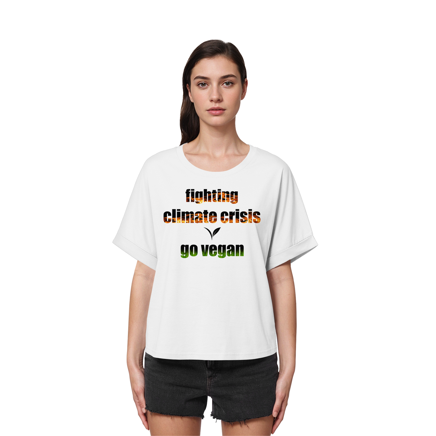 vegwear "fighting climate cirsis"- oversized Bio Damen T-Shirt mit Fledermausärmeln, vegan & klimafreundlich
