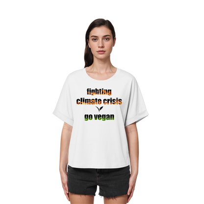 vegwear "fighting climate cirsis"- oversized Bio Damen T-Shirt mit Fledermausärmeln, vegan & klimafreundlich