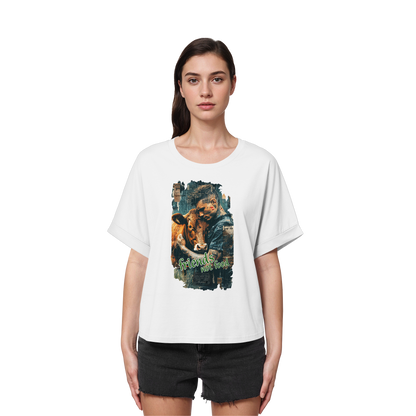 vegwear "friends not food" - oversized Damen Bio T-Shirt mit Fledermausärmel
