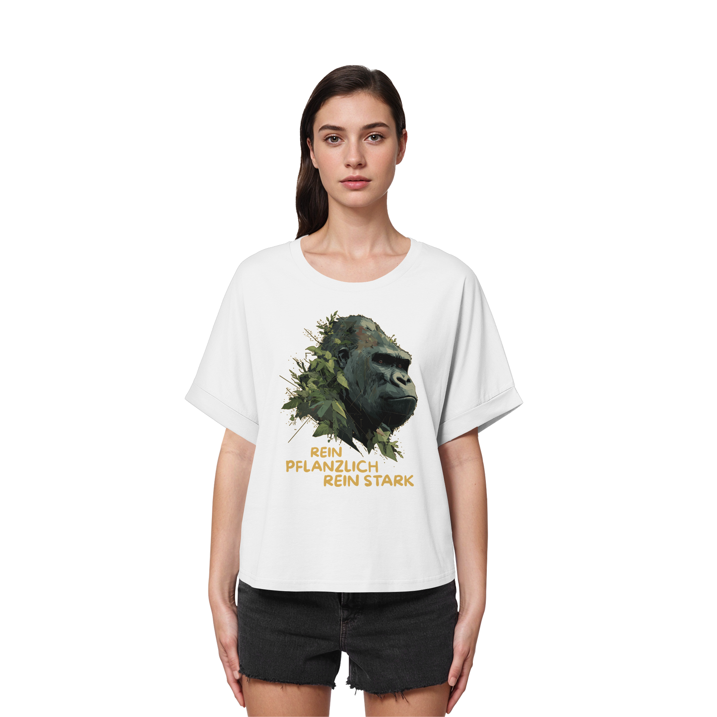 vegwear "Gorilla, rein pflanzlich rein stark" - oversized Damen T-Shirt mit Fledermausärmel